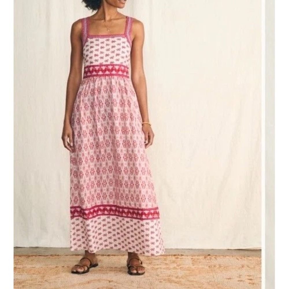 Faherty Gracie Dress Pink Clara Ikat Linen Maxi XS NWT